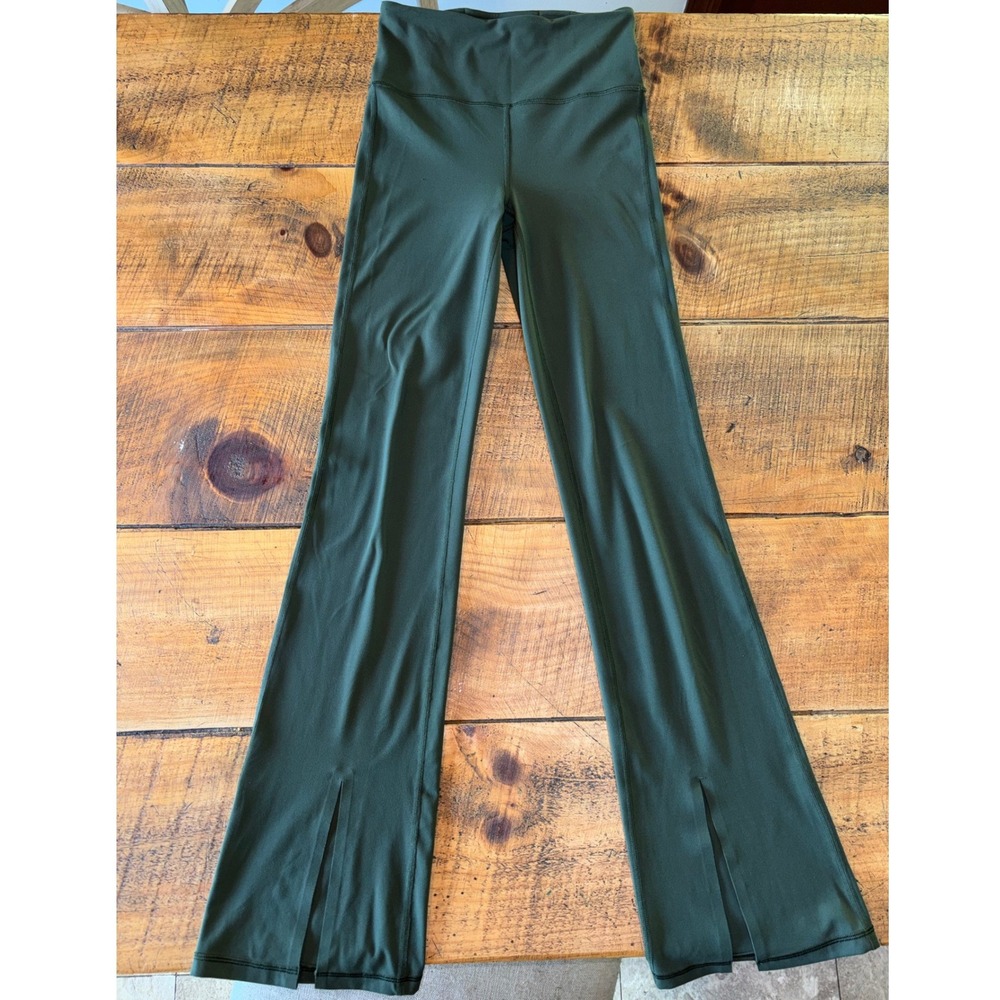 Athleta Womens Elation Split Flare Pant Olive Green Stretchy High Rise Size XS